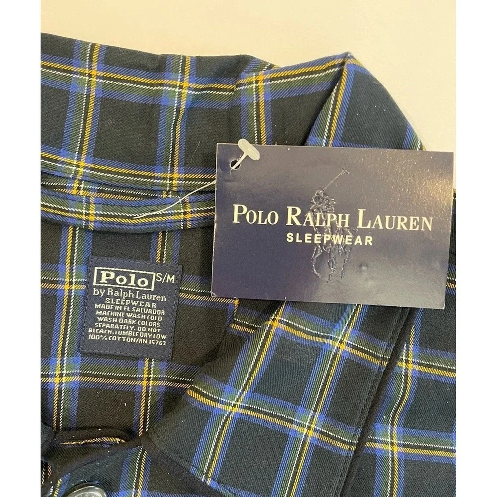 NEW Polo Ralph Lauren‎ Sleep Shirt Mens S/M Small Medium Blue Plaid Cotton